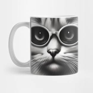 Cat Wearing Glasses Black & White Mug